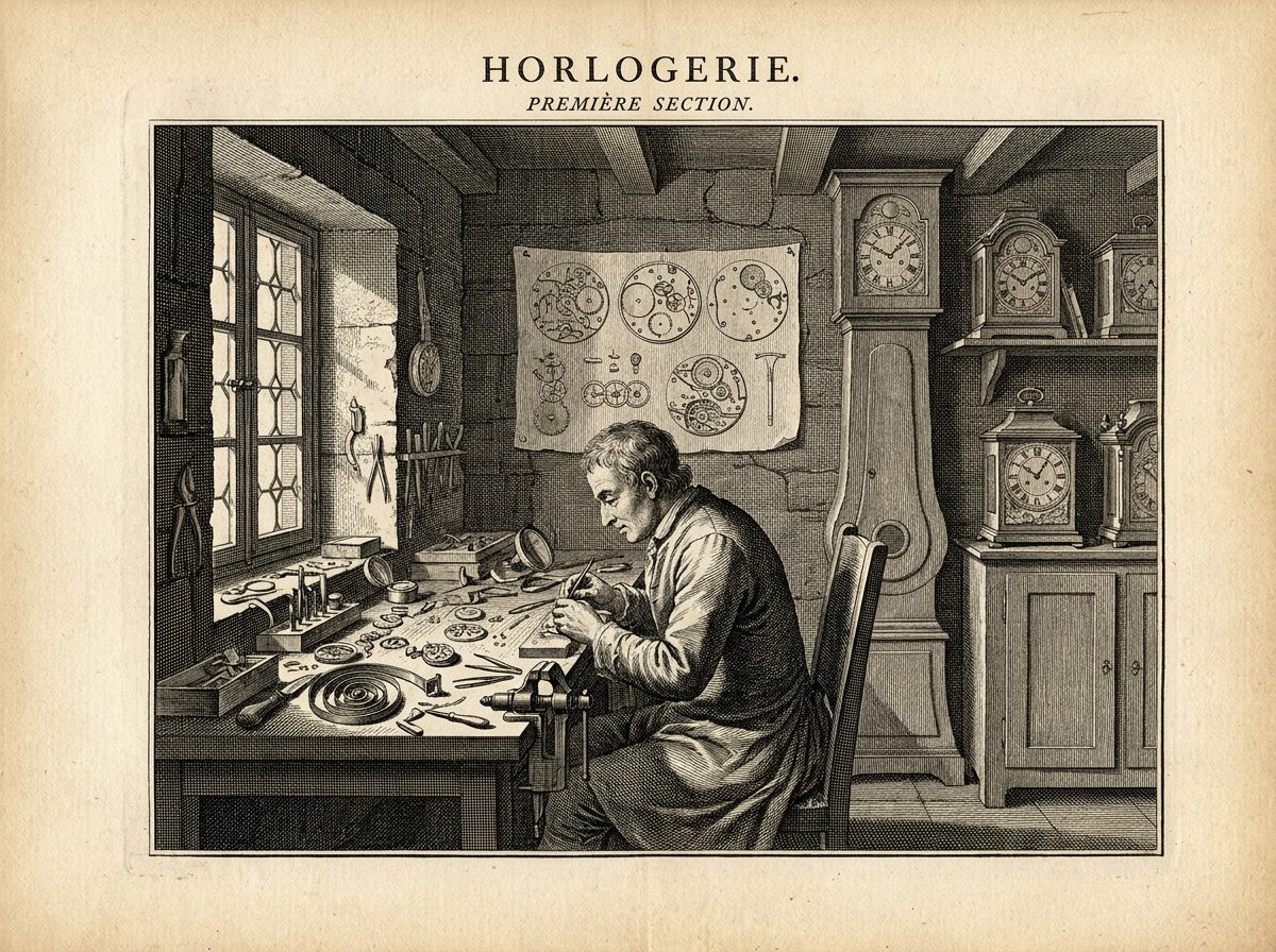Jura établissage cottage workshop — period engraving