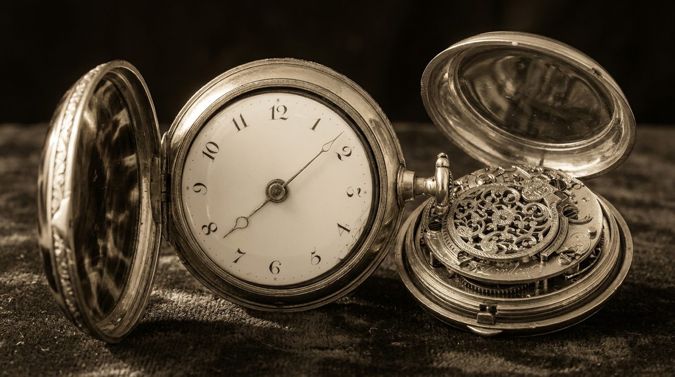 18th-century gilt pair-cased pocket watch with ornate movement
