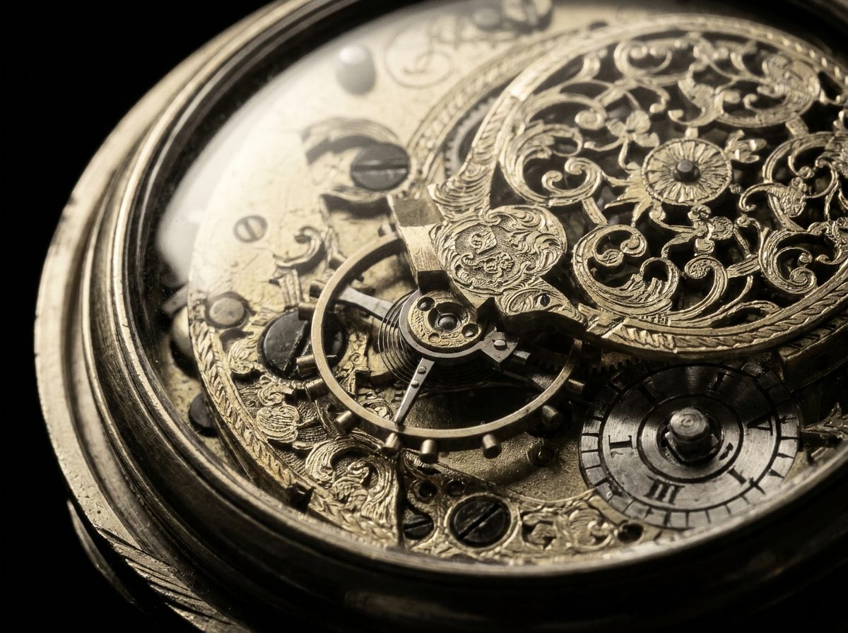 18th-century gilt pair-cased verge pocket watch with white enamel dial and engraved movement